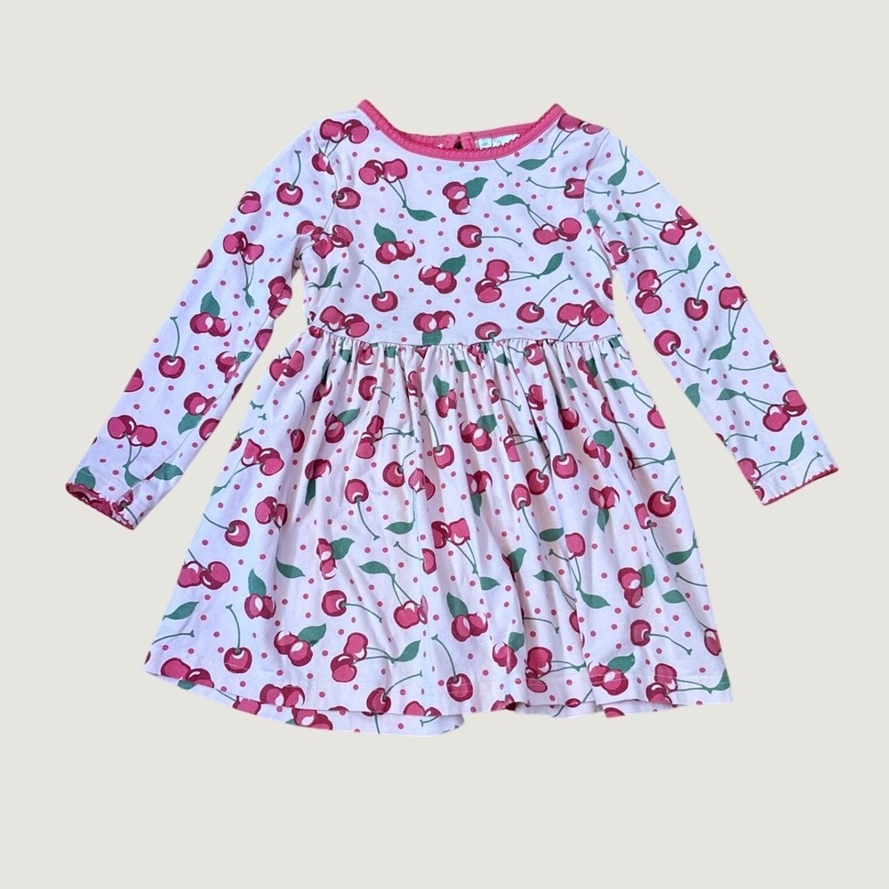 Rachel Riley Jersey Dress Kids Pink Cherry Polka Dot Long Sleeve SIZE 4T